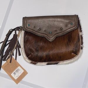 Tony Lama Brown Leather and Fur Wristlet